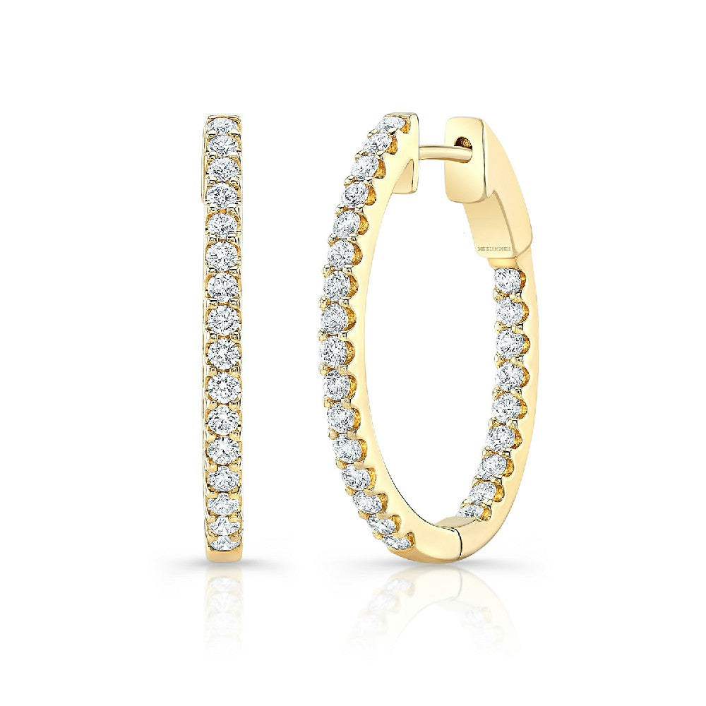 14K Yellow Gold Oval Shaped Inside-Outside Pave Diamond Hoop Earrings (.99ctw)