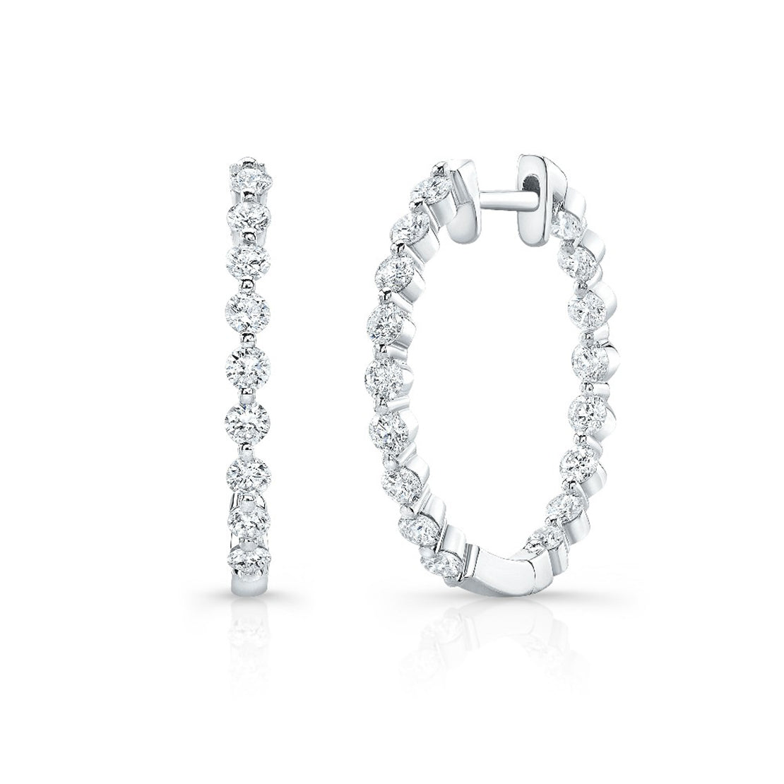14K White Gold Inside-Outside Shared Prong Diamond Hoop Earrings (.50ctw)