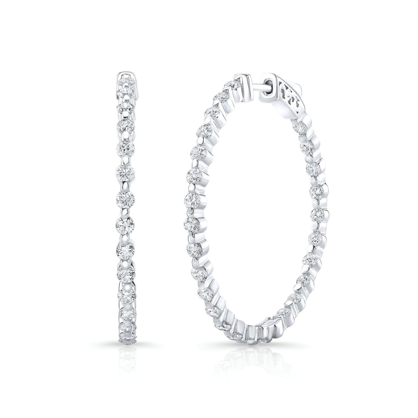 14K White Gold Inside-Outside Shared Prong Diamond Hoop Earrings (.99ctw)