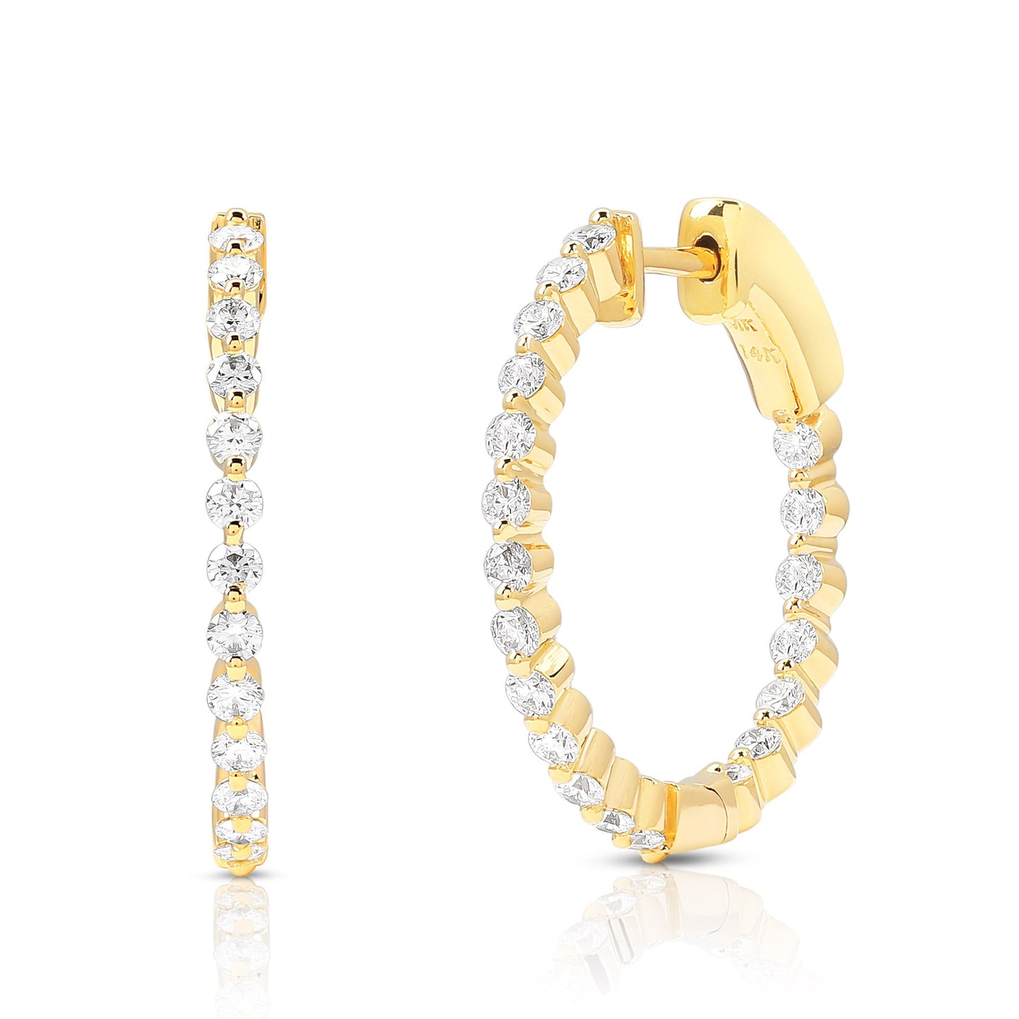 14K Yellow Gold Inside-Outside Shared Prong Diamond Hoop Earrings (.99ctw)