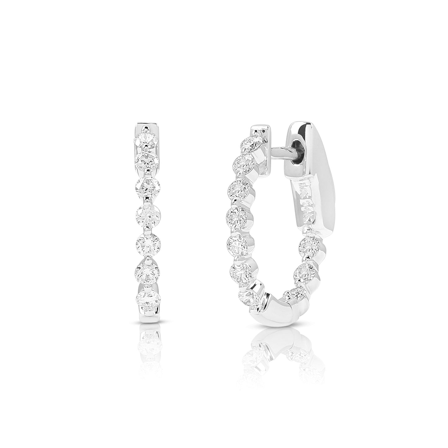 14K White Gold Inside-Outside Shared Prong Diamond Hoop Earrings (.51ctw)