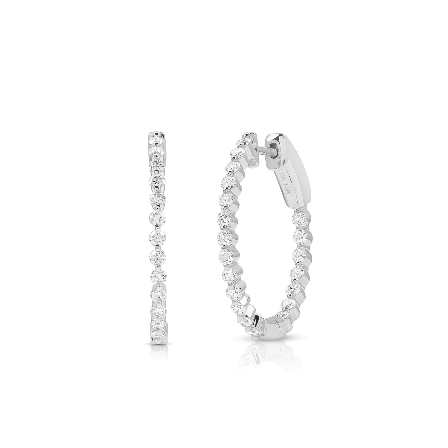 14K White Gold Inside-Outside Shared Prong Diamond Hoop Earrings (1.01ctw)