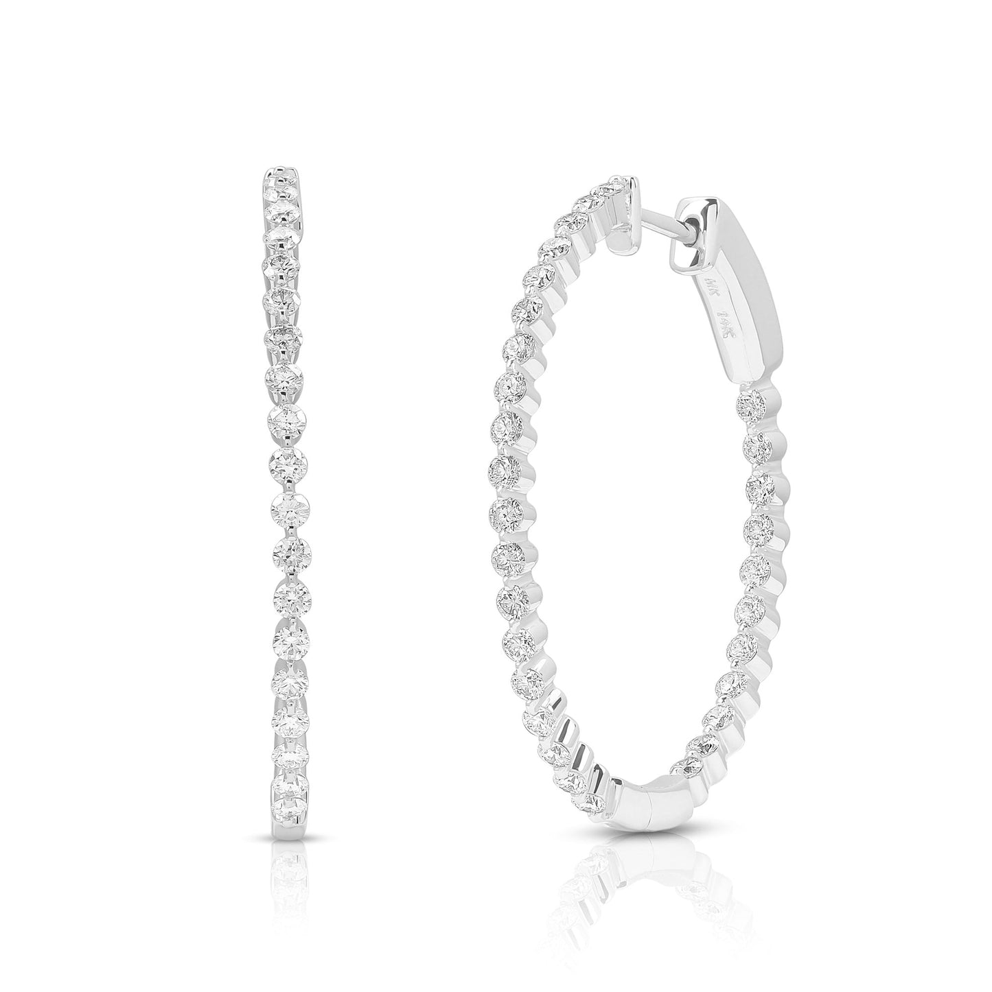 14K White Gold Inside-Outside Shared Prong Diamond Hoop Earrings (1.52ctw)