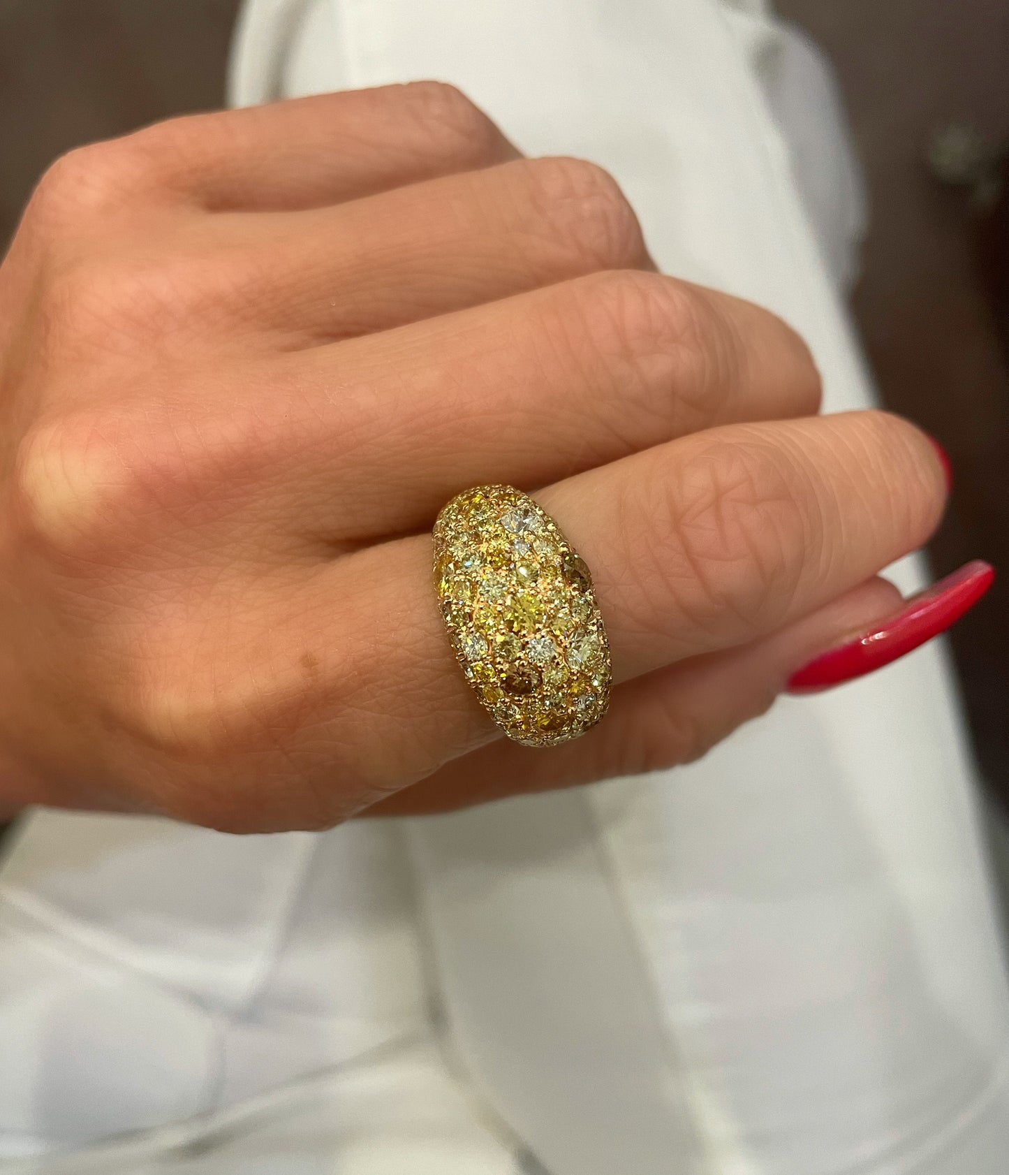 18K Yellow Gold Yellow, White, And Champagne Diamond Ring (3.37ctw)