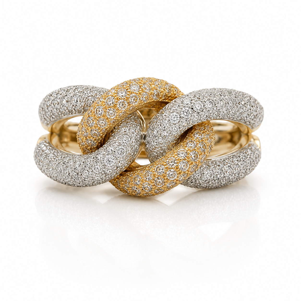 Yellow and White Gold Diamond Knot Ring