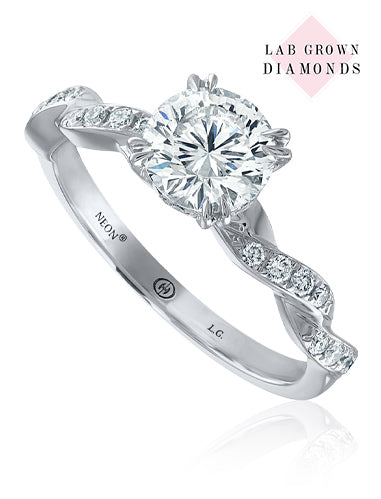 14K White Gold Crisscut Lab-Grown Round Brilliant Diamond Twisted Shank Engagement Ring (1.22ctw)