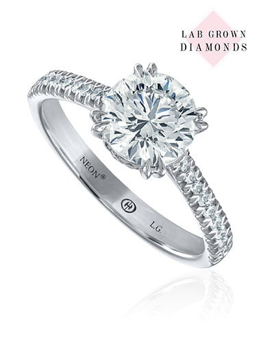 14K White Gold Crisscut Lab-Grown Round Brilliant Diamond French Pave Engagement Ring (1.64ctw)