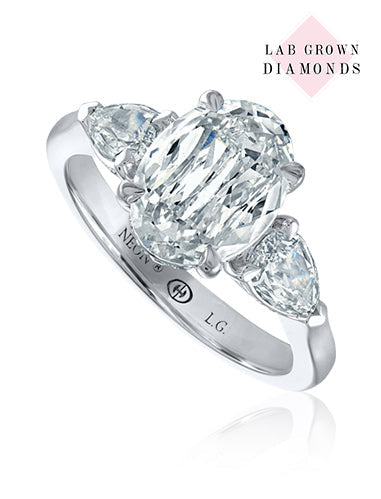 14K White Gold Crisscut Lab-Grown Oval Diamond Three Stone Engagement Ring (2.92ctw)