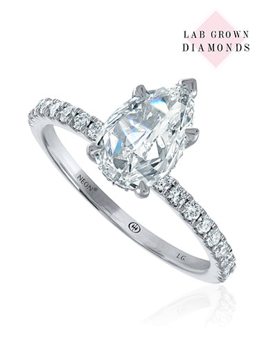 14K White Gold Crisscut Lab-Grown Pear Diamond Pave Engagement Ring (1.40ctw)