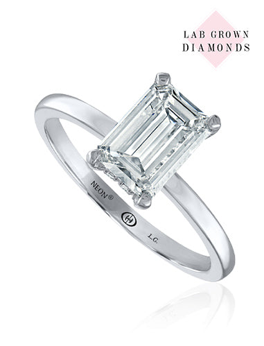 14K White Gold Crisscut Lab-Grown Emerald Cut Diamond Hidden Halo Engagement Ring (1.10ctw)