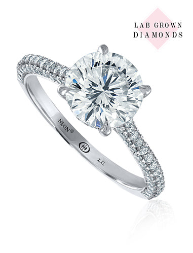 14K White Gold Crisscut Lab-Ground Round Brilliant Diamond Three Sided Pave Engagement Ring (2.35ctw)