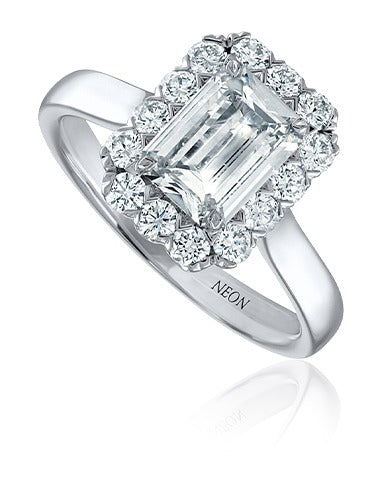 14K White Gold Crisscut Lab-Grown Emerald Cut Diamond Halo Engagement Ring (1.71ctw)