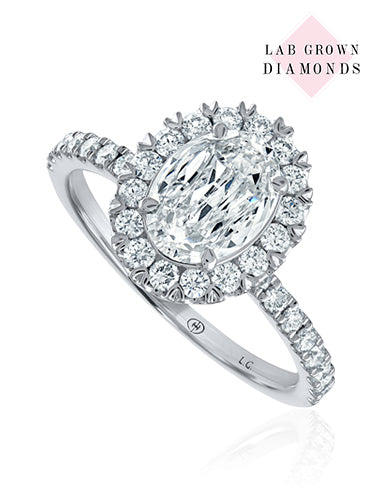 14K White Gold Crisscut Lab-Grown Oval Diamond Halo Engagement Ring (1.74ctw)