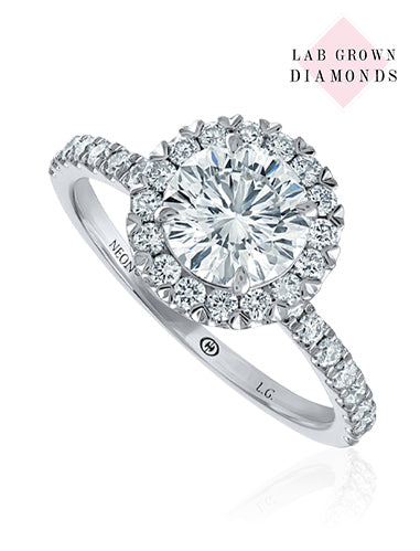 14K White Gold Crisscut Lab-Grown Round Brilliant Diamond Halo Engagement Ring With Pave Shank (1.74ctw)