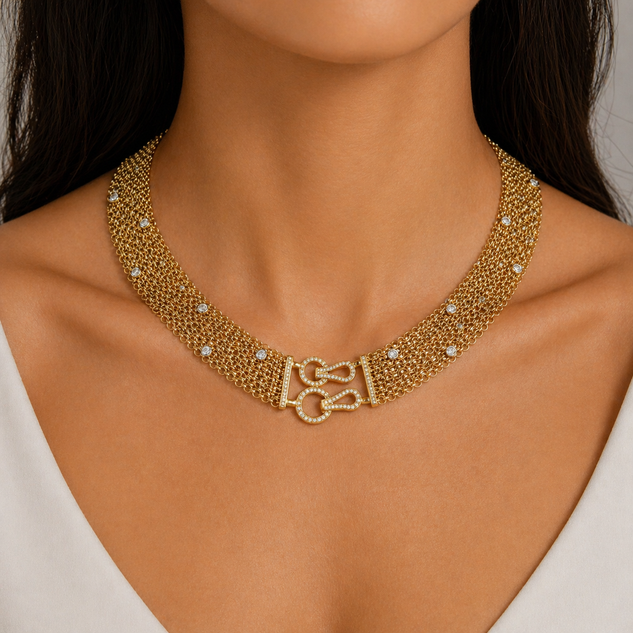 Yellow Gold Hand Made Mesh Collar Necklace