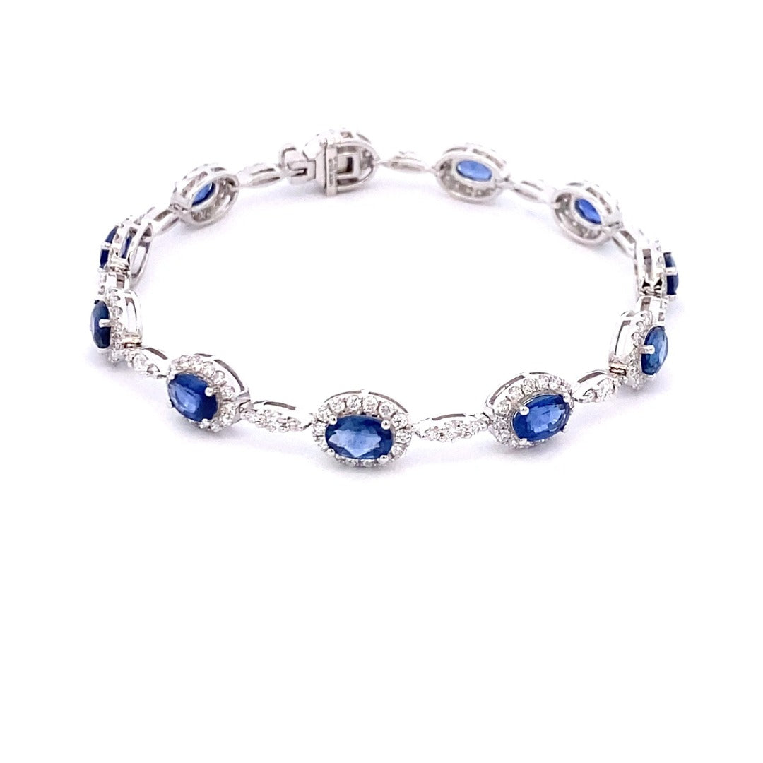 18K White Gold Sapphire And Diamond Halo Tennis Bracelet (8.23ctw)