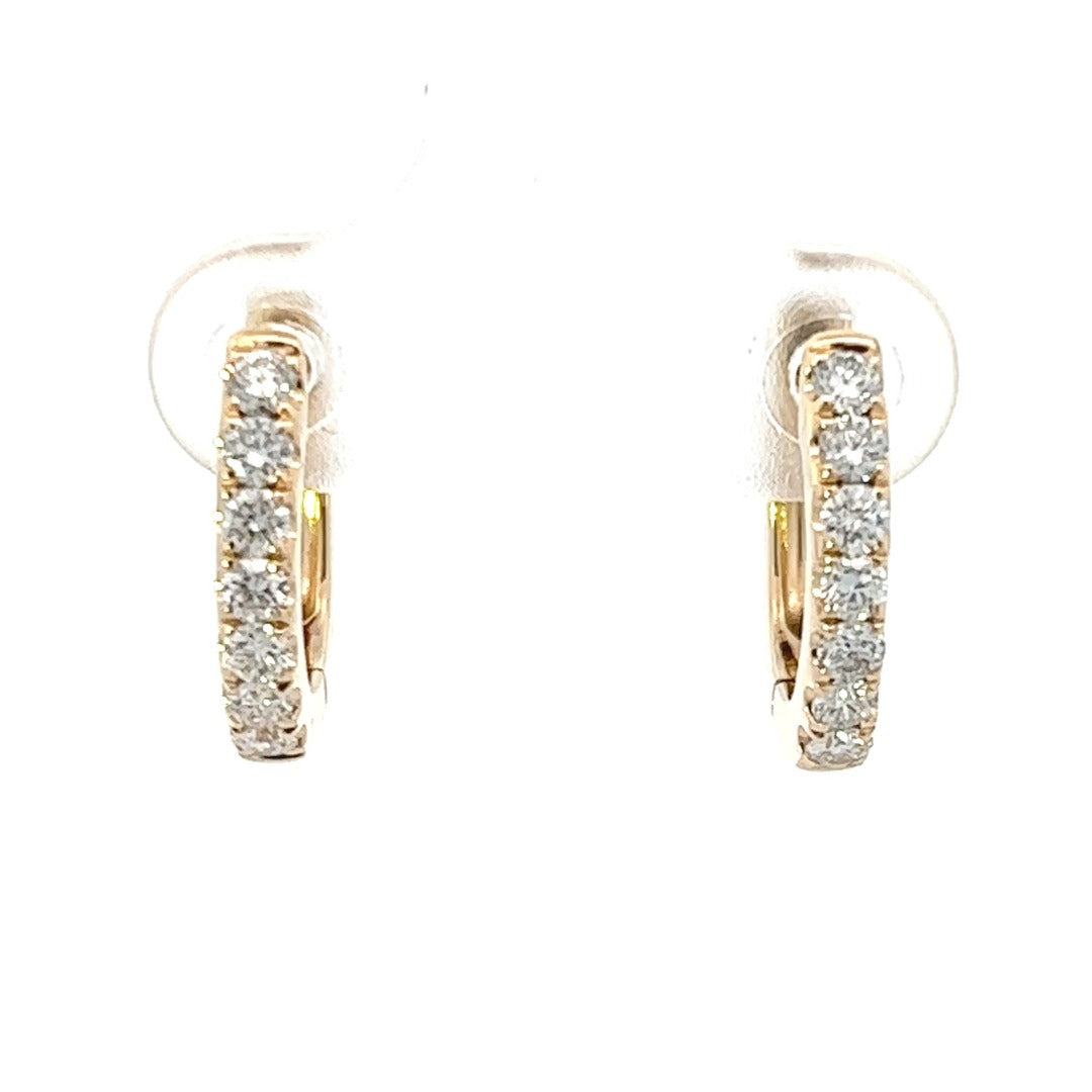 14K Yellow Gold Pave Diamond Huggie Hoop Earrings