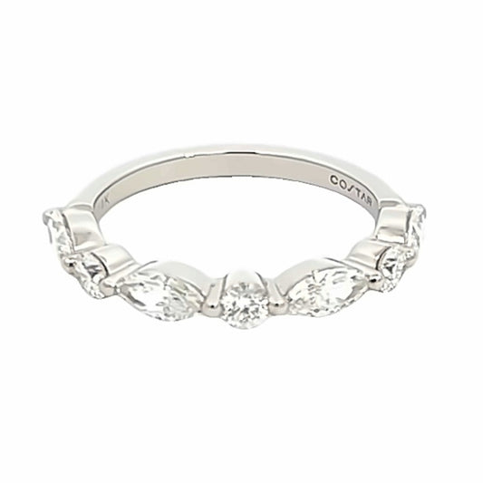 14K White Gold Marquise And Round Diamond Stackable Ring (1.06ctw)