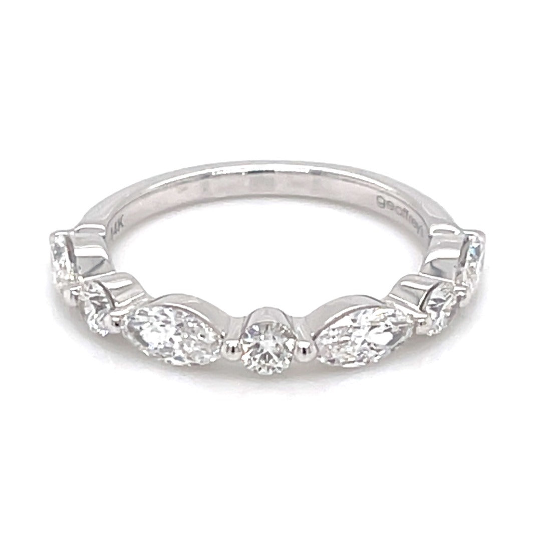 14K White Gold Marquise And Round Diamond Stackable Ring (1.05ctw)