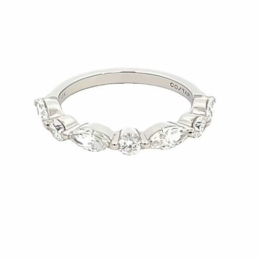 14K White Gold Marquise And Round Diamond Stackable Ring (.81ctw)