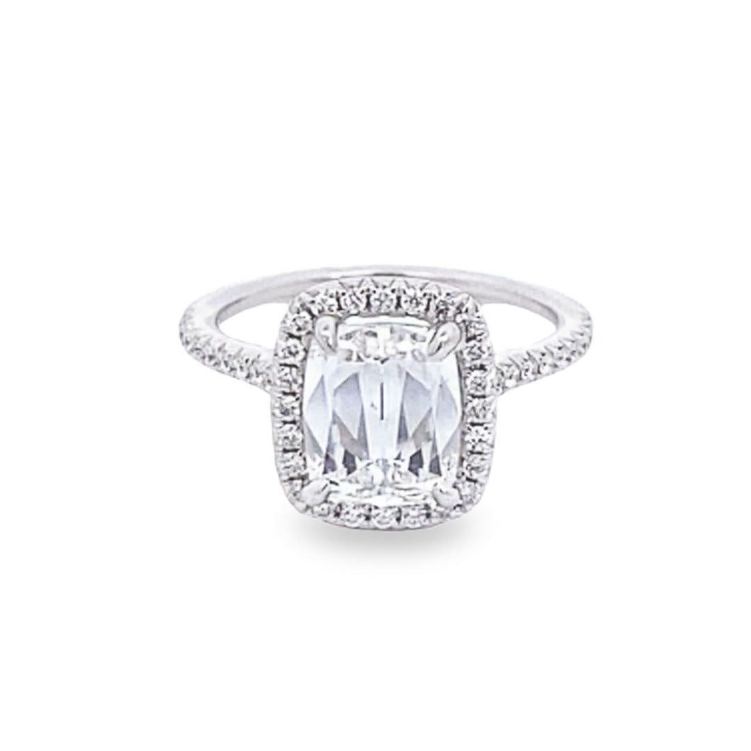 18K White Gold Elongated Cushion Cut Diamond Halo Engagement Ring (2.86ctw)
