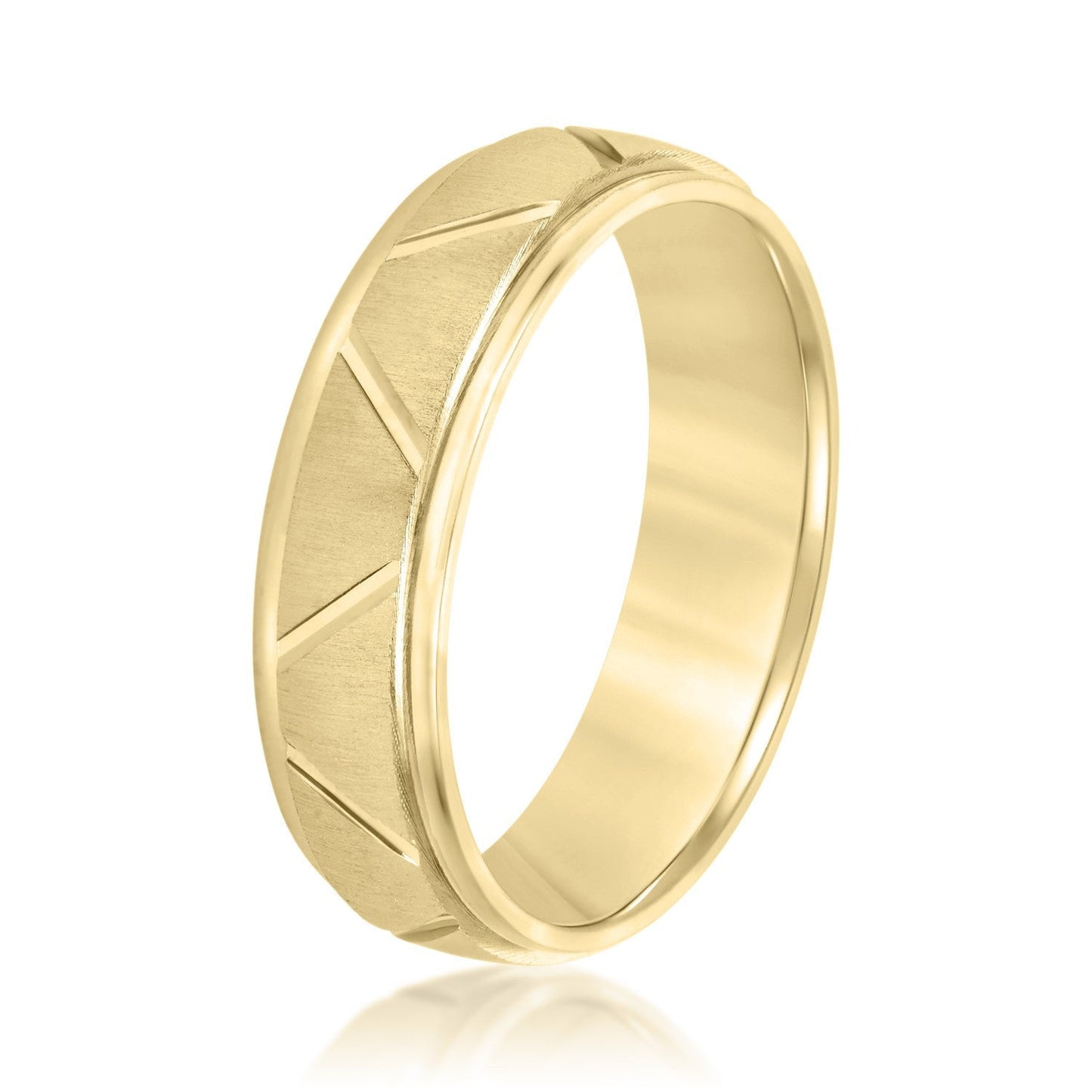 14K Yellow Gold 6MM Men's Brushed And Engraved Wedding Ring