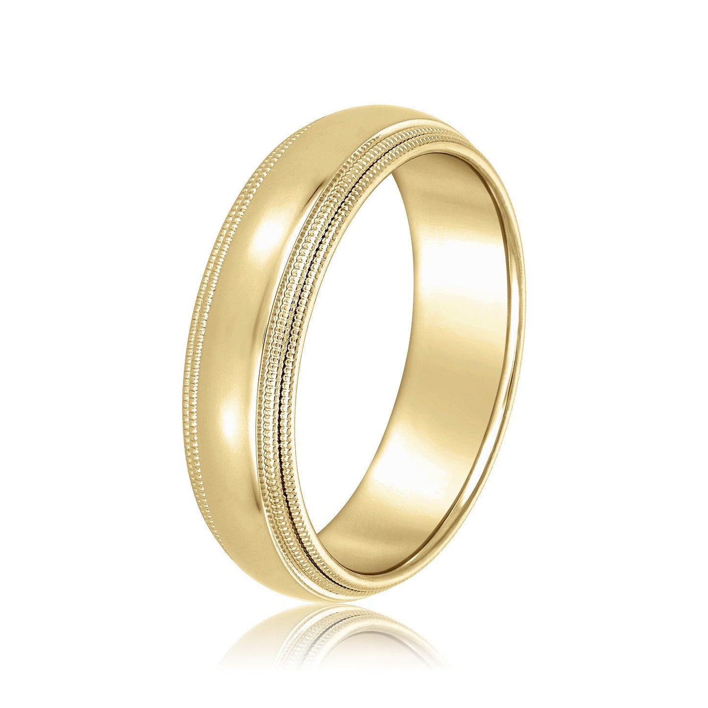 14K Yellow Gold Men's 6MM Domed Wedding Ring With Milgrain Edges