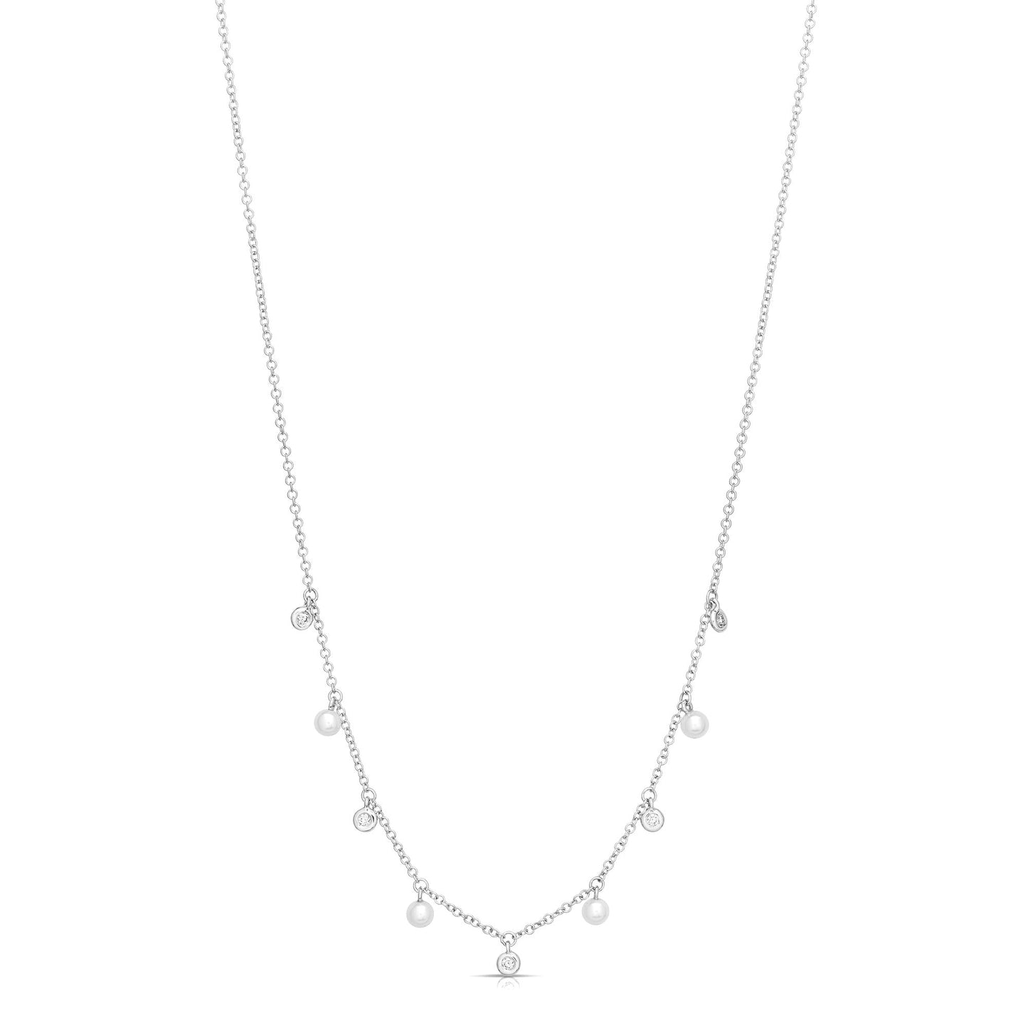 14K White Gold Floating Pearl And Diamond Necklace (.23tw)