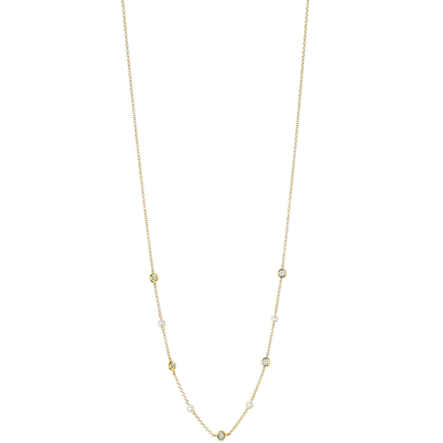 14K Yellow Gold Pearl And Diamond Layering Necklace (.20ctw)