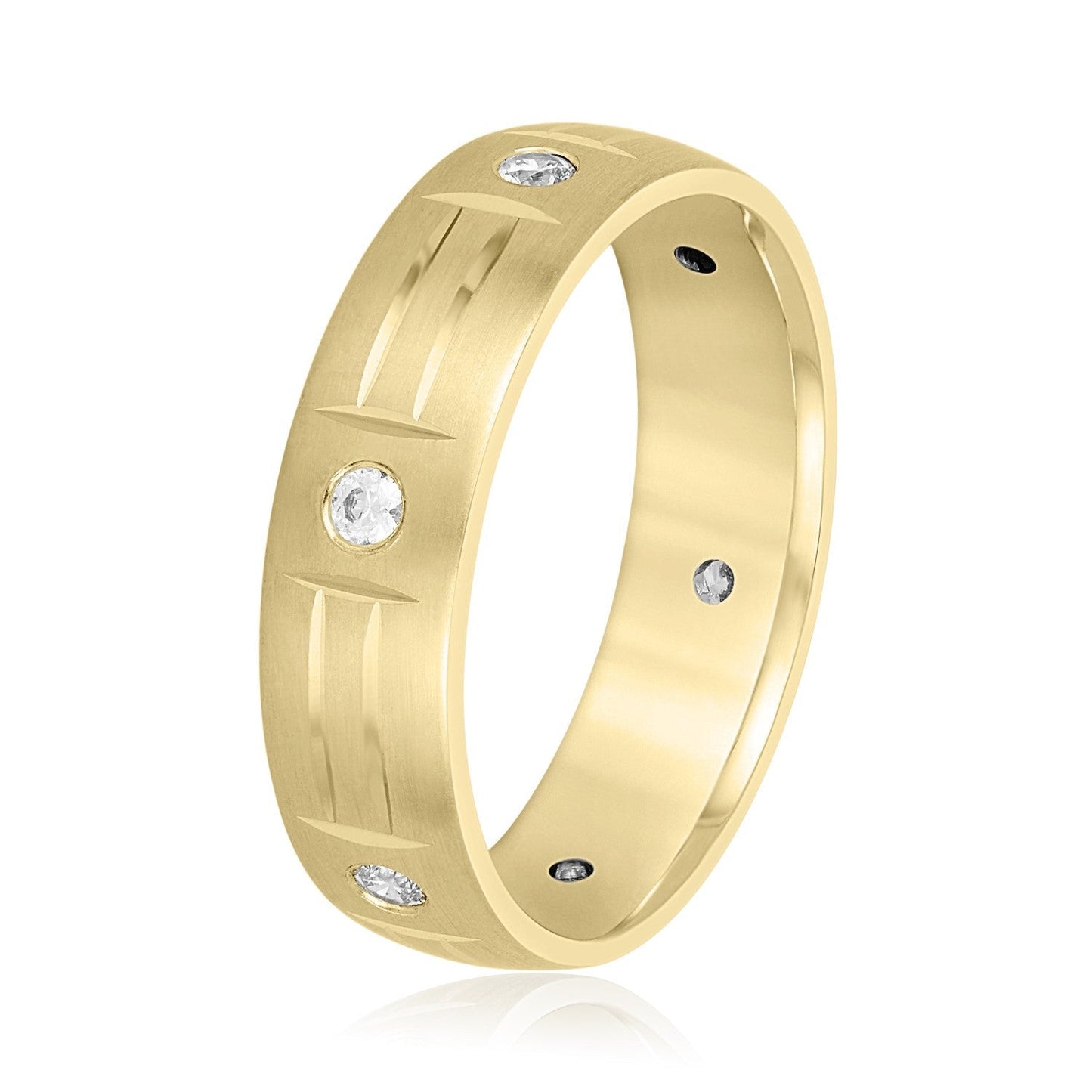 14K Yellow Gold Men's 6MM Domed Diamond Eternity Wedding Ring (.25ctw)