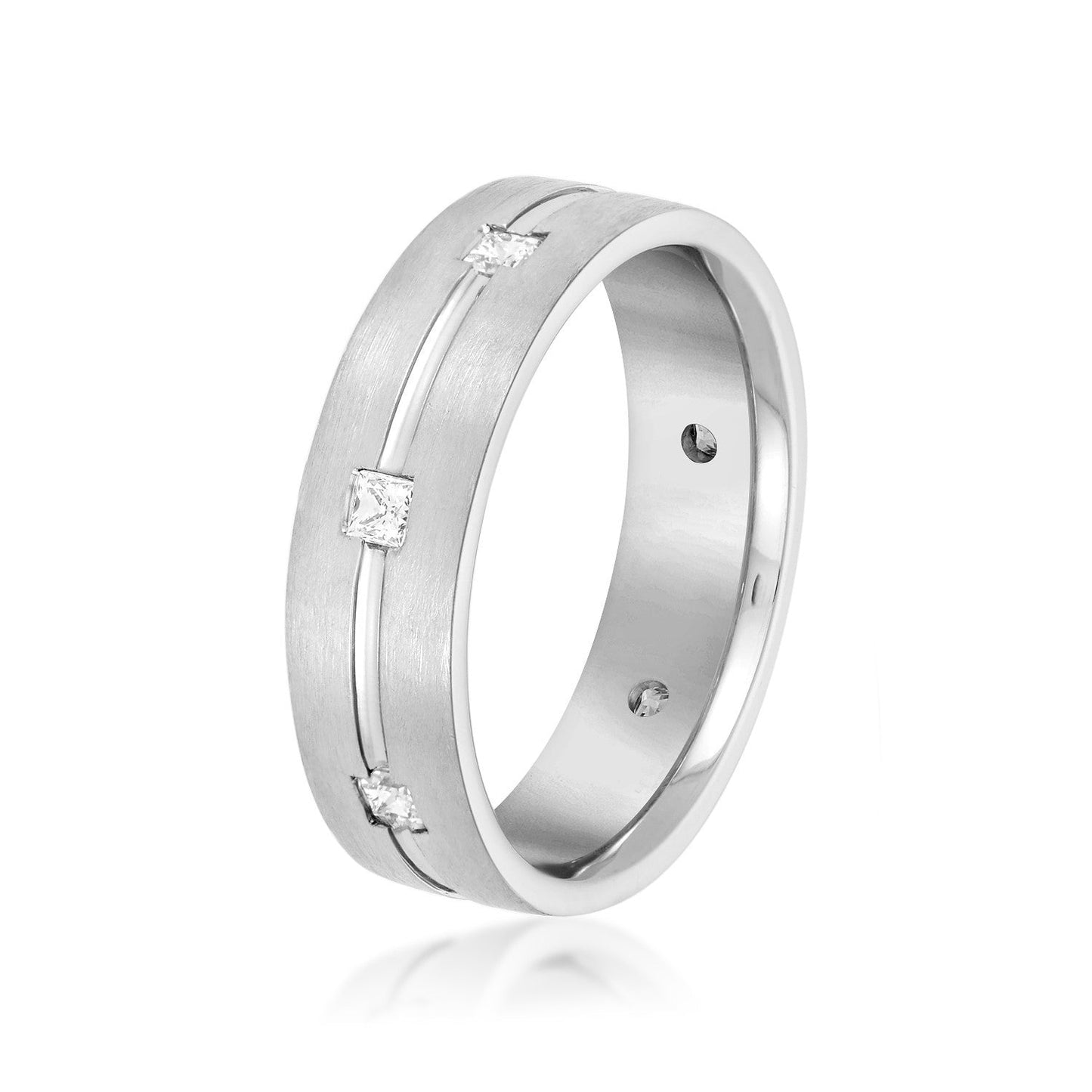 14K White Gold Men's 6MM Wedding Eternity Ring With Princess Cut Diamonds (.50ctw)