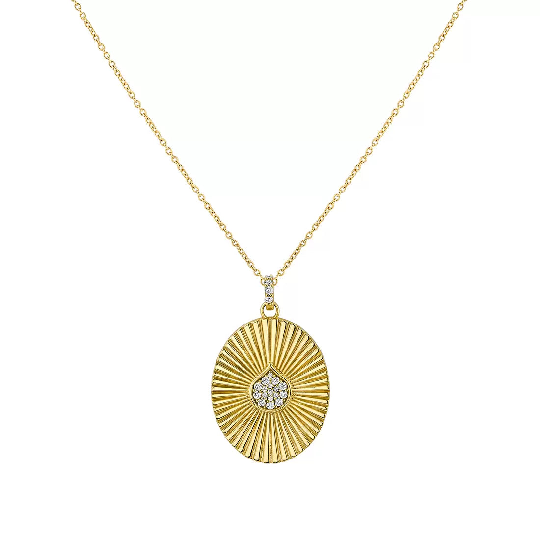 14K Linéaire Fine Line Diamond Shell Oval Medallion Pendant