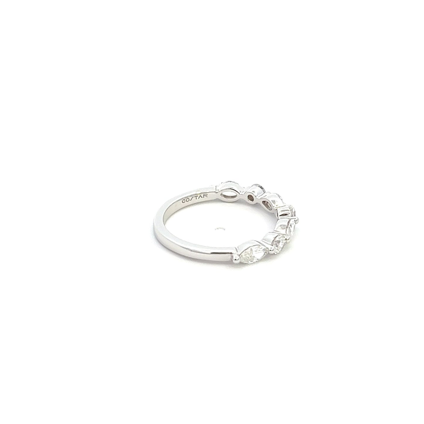 14K White Gold Marquise And Round Diamond Stackable Ring (.81ctw)