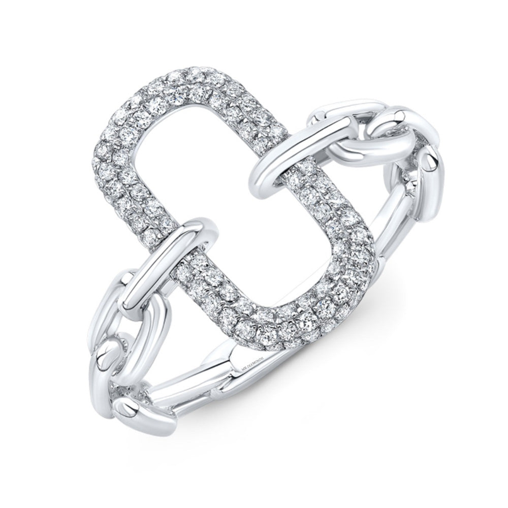 14K White Gold Pave Diamond Paperclip Fashion Ring (.30ctw)