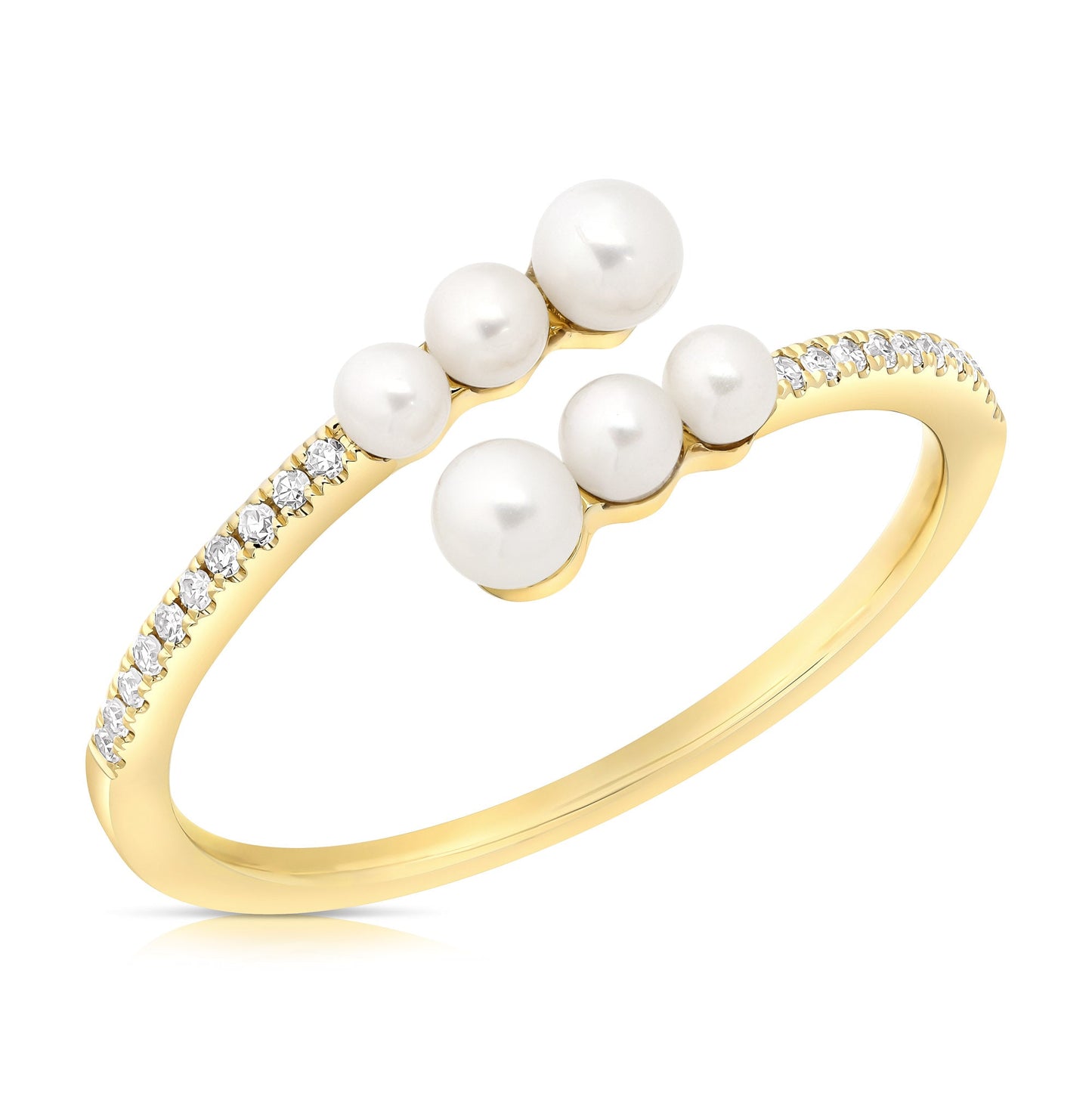 14K Yellow Gold Pearl And Pave Diamond Bypass Fashion ring (.37ctw)