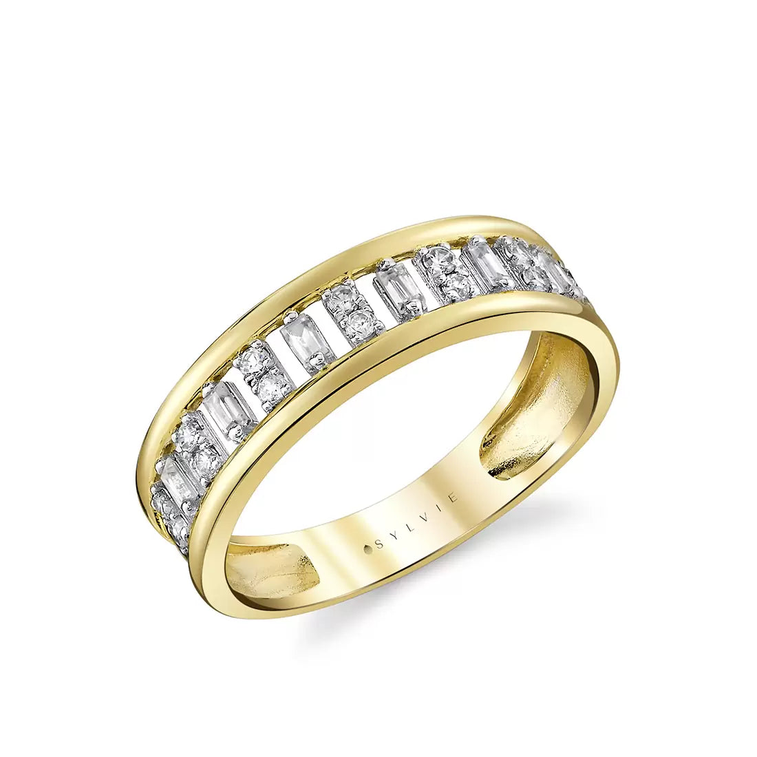 14K Éternelle Open Alternating Round and Baguette Diamond Ring