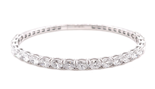 14K White Gold Flexible Oval Diamond Bangle (6.33ctw)