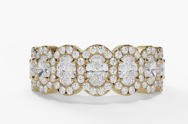 14K Yellow Gold Oval And Round Diamond Halo Ring (2.70ctw)