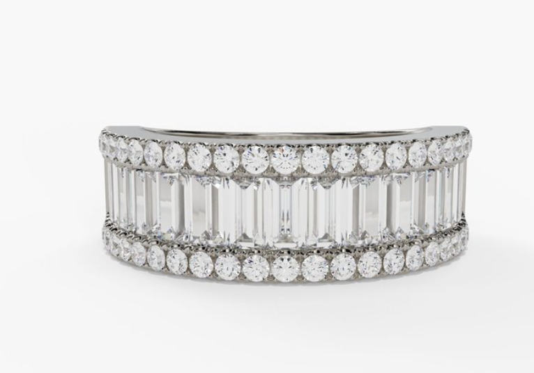 14K White Gold Baguette And Round Diamond Ring (1.95ctw)