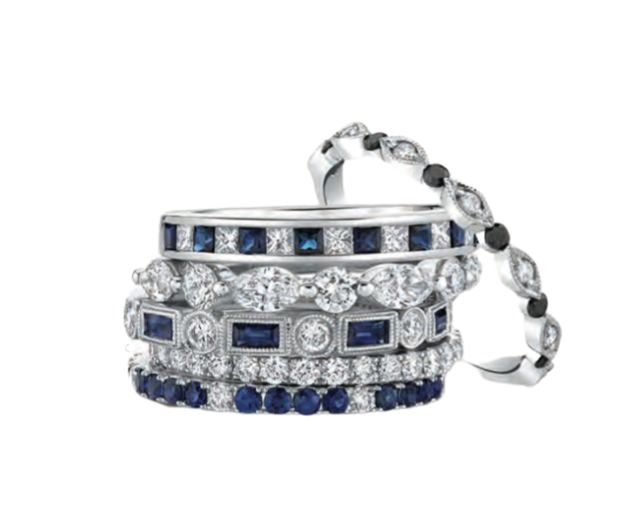 14K White Gold Sapphire & Diamond Stackable Rings (Options Available)