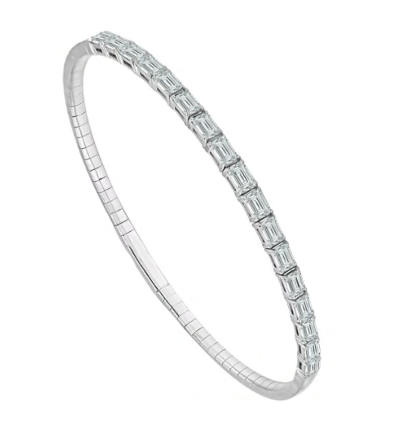 14K White Gold Emerald Cut Flexi Bangle (2.50ctw)