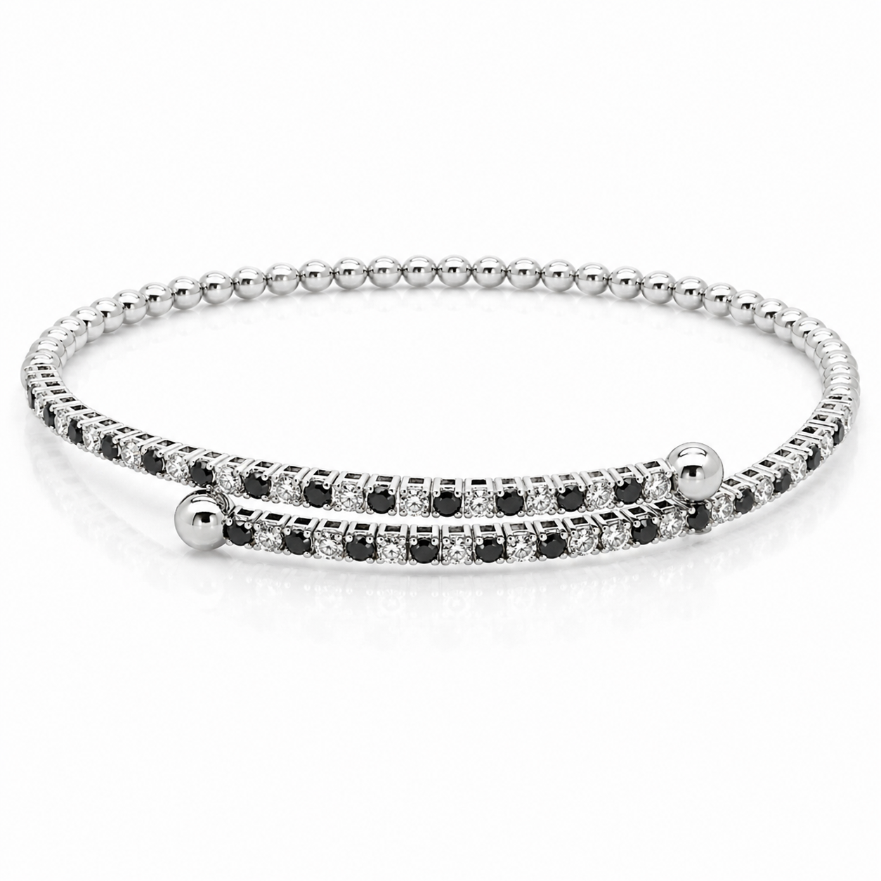 White Gold Black and White Diamond Flexi Bangle