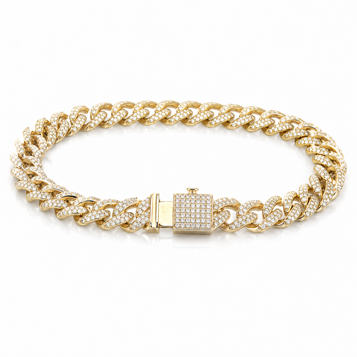 Yellow Gold Pave Diamond Accented Cuban Bracelet