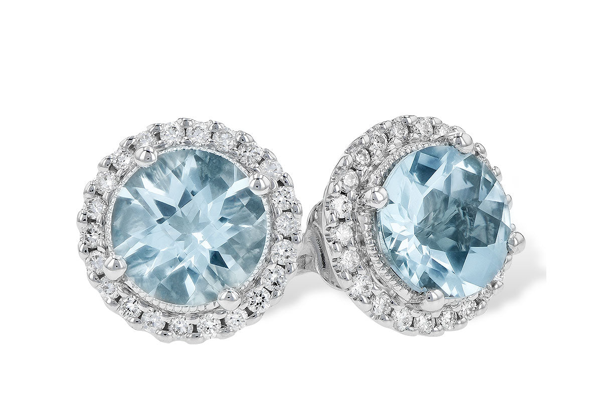 14K White Gold Round Aquamarine And Diamond Halo Sutds (1.46ctw)
