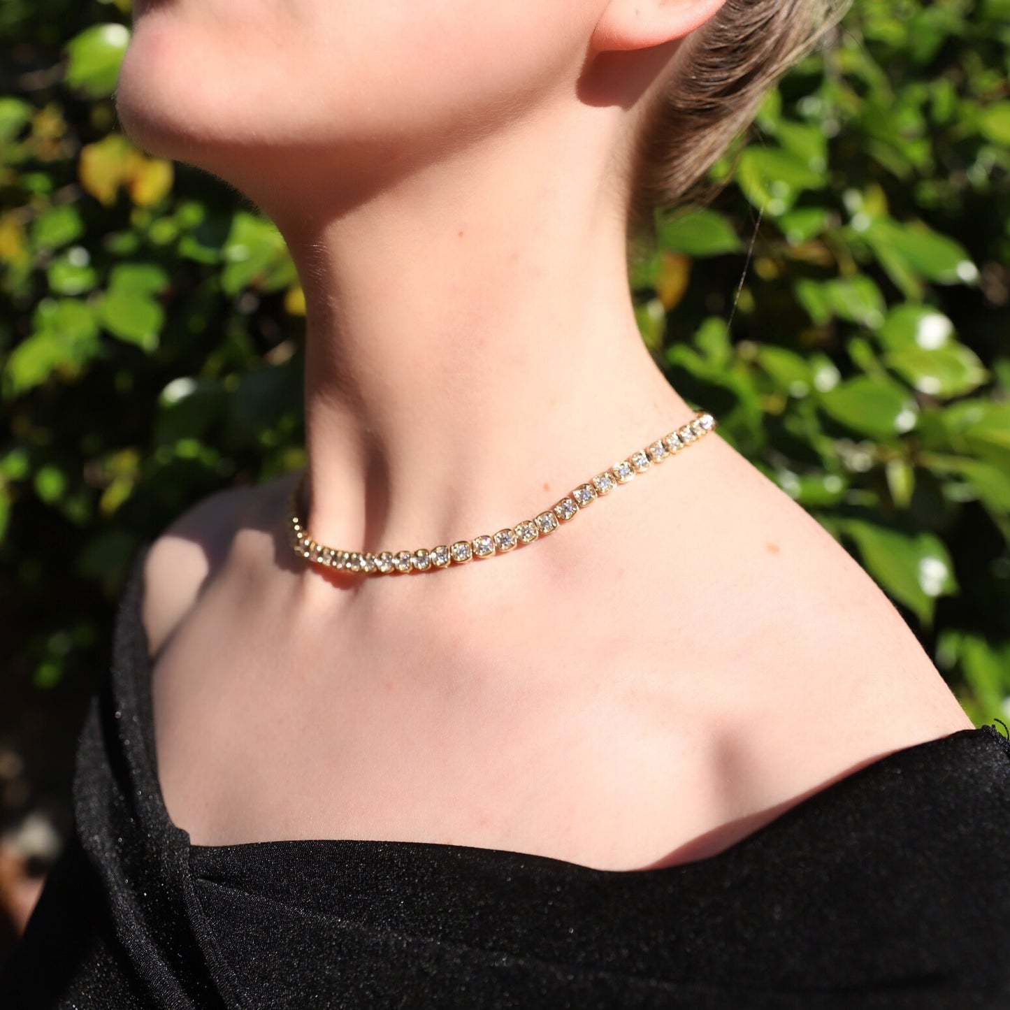 18K Yellow Gold Cushion Bezel Diamond Line Necklace (11.50ctw)