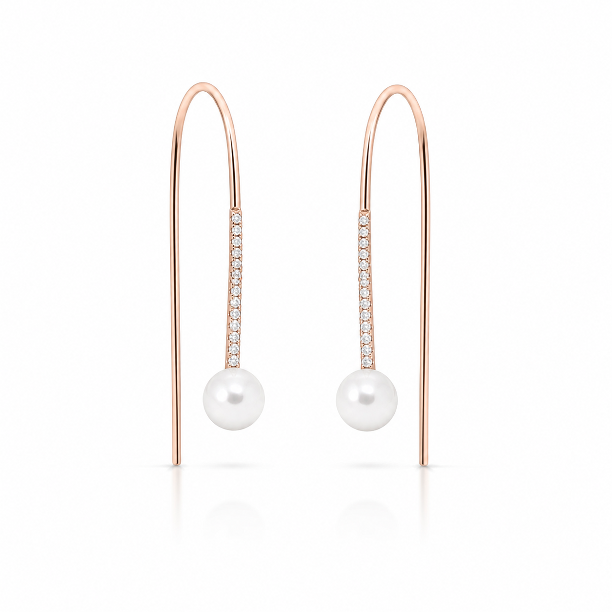 Rose Gold Diamond and Pearl Ear Threaders