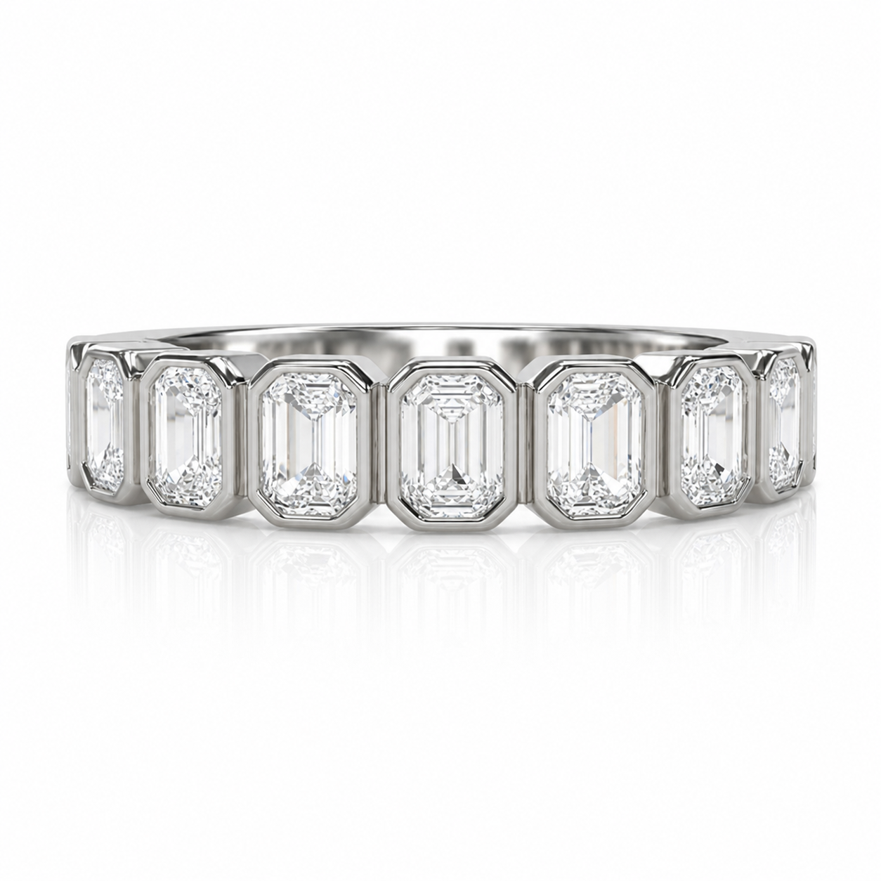 White Gold Emerald Cut Diamond Bezel Fashion Ring