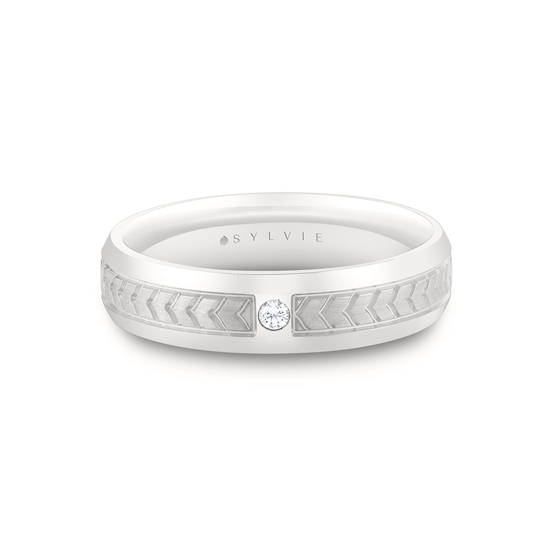 Shell Apex Two Tone Brushed Mens Band with Diamond - Desmond