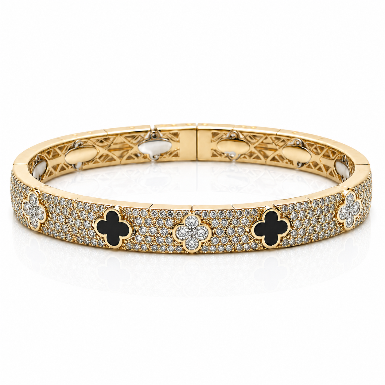 Yellow Gold Wide Diamond Flexi Bangle