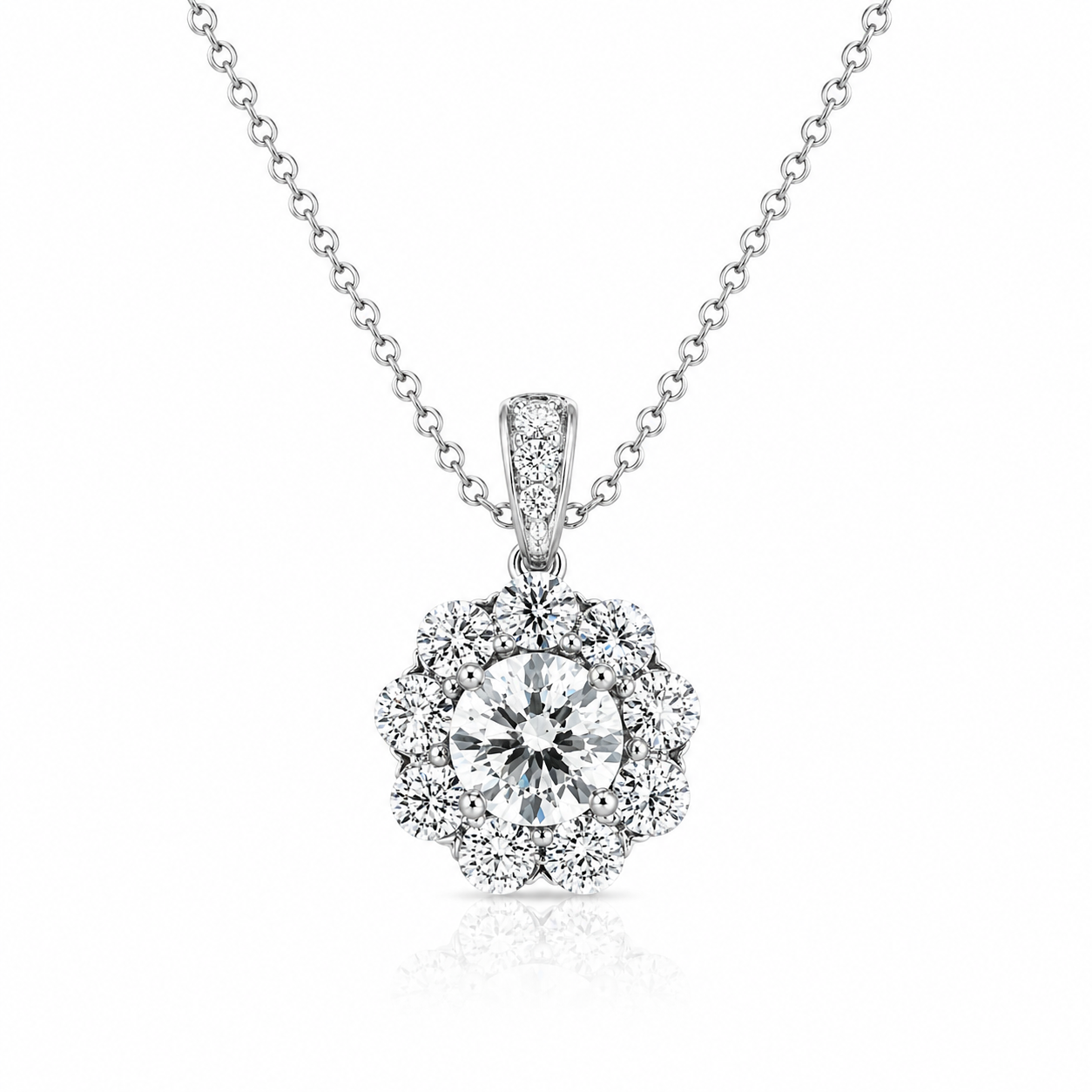White Gold Diamond Floral Halo Pendant